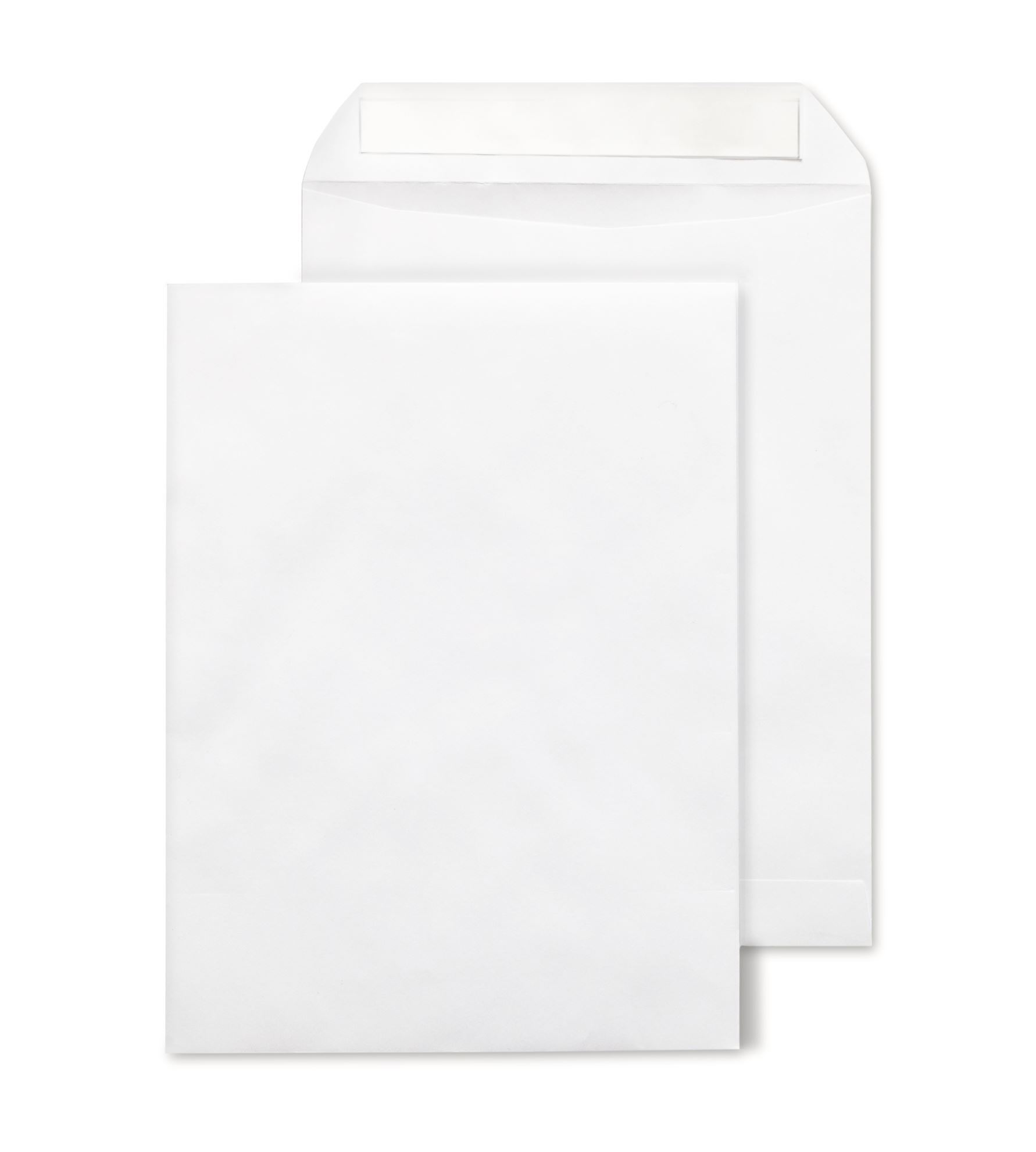Envelopes for automated mailing systems showing 9x12 white open-end catalog gummed flap envelope for high-volume flat document mailing programs compatible with production folder inserter equipment