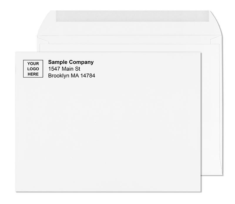 9x12 booklet envelope showing white gummed flap format that opens on the long edge for inserter machine programs and flat document mailing