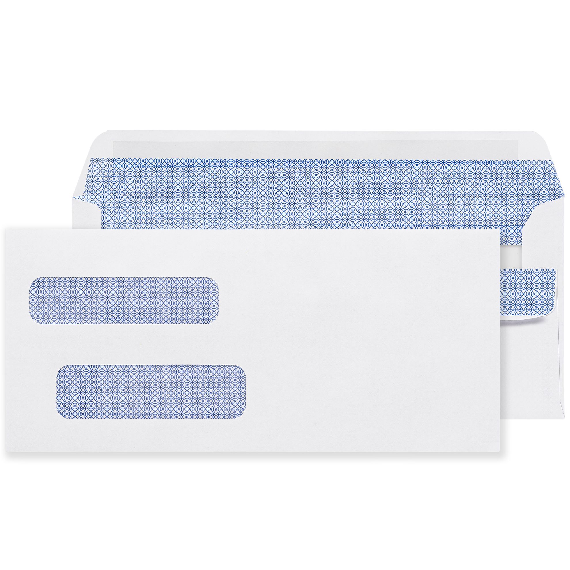 Double window #10 envelopes for invoices and statements self-sealing showing closure options for Word template document mailing programs