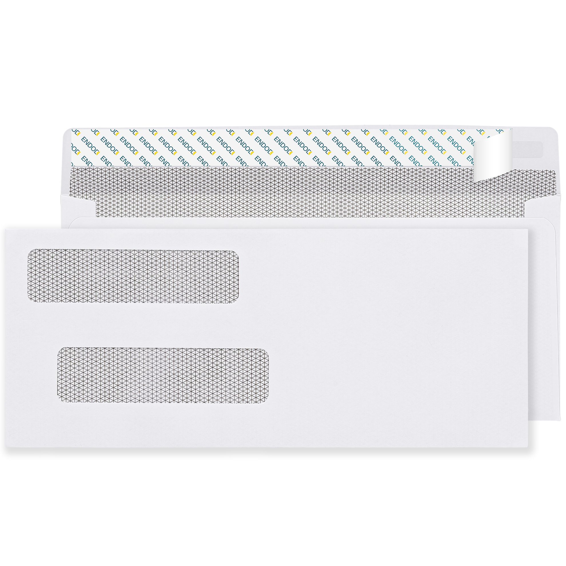 Envelope for checks showing double window security check envelope peel and seal format for fast manual batch sealing of payroll and AP check runs